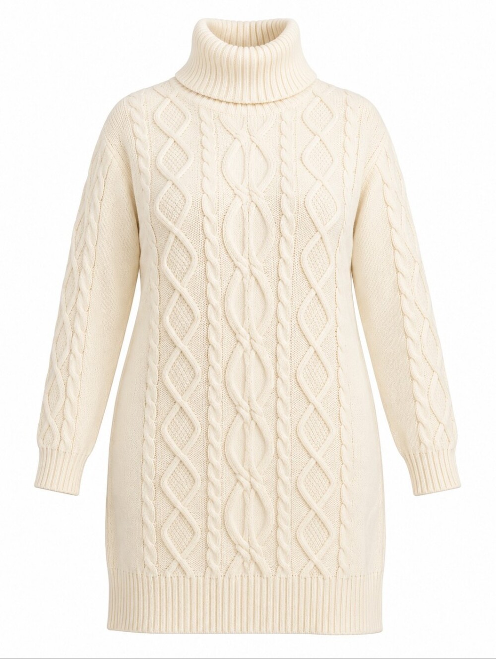 ELOQUII ELEMENTS | Ivory Cable Knit Turtleneck Sweater Dress Tunic |  18 20